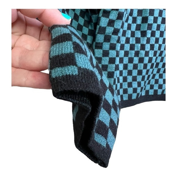 Daydreamers Teal Green Black Checker Pullover Long Sleeve Sweater Size L NEW - Picture 6 of 15